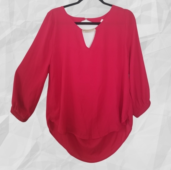 Meraki Sheer Hi-Low Blouse Red XL - Picture 1 of 10
